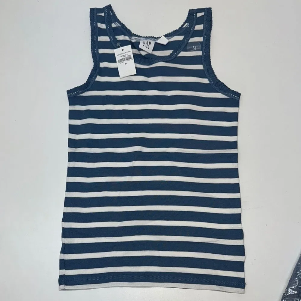 🔥 GAP Blue and White Fitted Tank Top Sz M new with tag